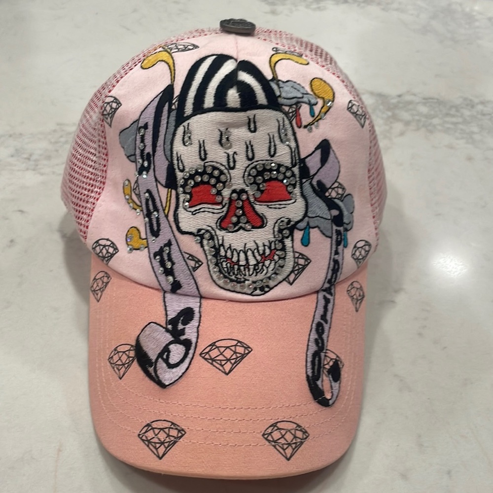 Pink and whites rhinestone Skull hat
